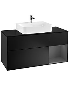 Villeroy und Boch Finion Villeroy und Boch G172GKPD 120cm, plaque de finition noir mat, Emotion, étagère à droite Anthracite mat, Laque noir mat