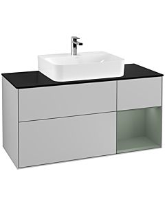 Villeroy und Boch Finion Villeroy und Boch G172GMGJ 120cm, plaque de finition noir mat, Emotion, étagère à droite Olive Matt Lacquer , gris clair mat
