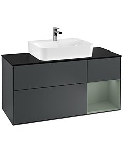 Villeroy und Boch Finion Waschtischunterschrank G172GMHG 120cm, Abdeckplatte black matt, Emotion, Regal rechts Olive Matt Lacquer, Midnight Blue Matt Lacquer