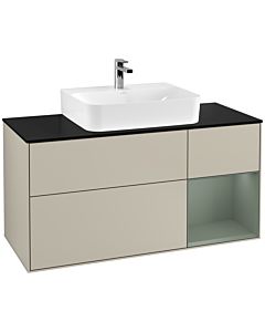 Villeroy und Boch Finion Villeroy und Boch Finion G172GMHH 120cm, cover plate black matt, Emotion, shelf on the right Olive Matt Lacquer , Sand Matt Lacquer