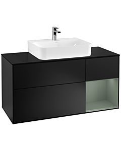 Villeroy und Boch Finion Waschtischunterschrank G172GMPD 120cm, Abdeckplatte black matt, Emotion, Regal rechts Olive Matt Lacquer, Black matt lacquer