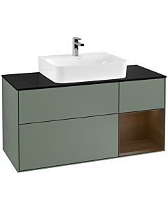 Villeroy und Boch Finion Waschtischunterschrank G172GNGM 120cm, Abdeckplatte black matt, Emotion, Regal rechts Walnut veneer, Olive Matt Lacquer