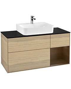 Villeroy und Boch Finion Waschtischunterschrank G172GNPC 120cm, Abdeckplatte black matt, Emotion, Regal rechts Walnut veneer, Oak Veneer