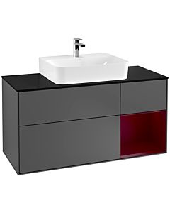 Villeroy und Boch Finion Waschtischunterschrank G172HBGK 120cm, Abdeckplatte black matt, Emotion, Regal rechts Peony, Anthracite matt