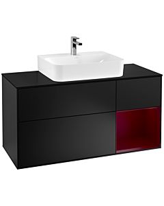 Villeroy und Boch Finion Waschtischunterschrank G172HBPD 120cm, Abdeckplatte black matt, Emotion, Regal rechts Peony, Black matt lacquer
