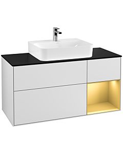 Villeroy und Boch Finion Villeroy und Boch G172HFMT 120cm, plaque de finition noir mat, Emotion, étagère droite or mat, blanc laqué mat