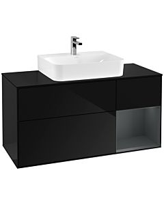 Villeroy und Boch Finion Villeroy und Boch G172HGPH 120cm, plaque de finition noir mat, Emotion, étagère à droite Midnight Blue Matt Lacquer , Glossy Black Lacquer