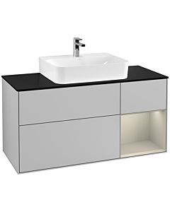 Villeroy und Boch Finion Villeroy und Boch G172HHGJ 120cm, plaque de finition noir mat, Emotion, étagère à droite Sand mat, gris clair mat