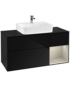 Villeroy und Boch Finion Villeroy und Boch G172HHPH 120cm, plaque de finition noir mat, emotion, étagère à droite Sand matt, Glossy Black Lacquer