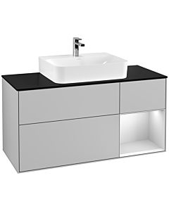 Villeroy und Boch Finion Villeroy und Boch Finion G172MTGJ 120cm, cover plate black matt, Emotion, shelf on the right white matt lacquer, light gray matt
