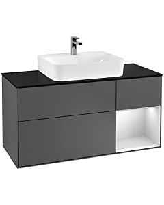 Villeroy und Boch Finion Waschtischunterschrank G172MTGK 120cm, Abdeckplatte black matt, Emotion, Regal rechts White matt lacquer, Anthracite matt