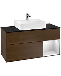 Villeroy und Boch Finion Villeroy und Boch Finion G172MTGN 120cm, cover plate black matt, Emotion, shelf on the right white matt lacquer, walnut veneer