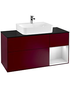 Villeroy und Boch Finion Waschtischunterschrank G172MTHB 120cm, Abdeckplatte black matt, Emotion, Regal rechts White matt lacquer, Peony Matt