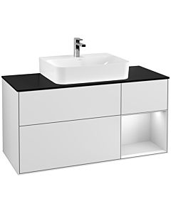 Villeroy und Boch Finion Waschtischunterschrank G172MTMT 120cm, Abdeckplatte black matt, Emotion, Regal rechts White matt lacquer, White matt lacquer
