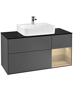 Villeroy und Boch Finion Waschtischunterschrank G172PCGK 120cm, Abdeckplatte black matt, Emotion, Regal rechts Oak Veneer, Anthracite matt