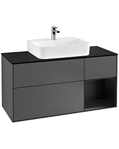 Villeroy und Boch Finion Waschtischunterschrank G172PDGK 120cm, Abdeckplatte black matt, Emotion, Regal rechts Black matt lacquer, Anthracite matt