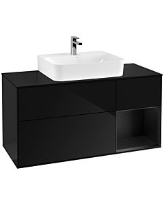 Villeroy und Boch Finion Waschtischunterschrank G172PDPH 120cm, Abdeckplatte black matt, Emotion, Regal rechts Black matt lacquer, Glossy Black Lacquer
