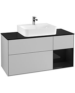 Villeroy und Boch Finion Waschtischunterschrank G172PHGJ 120cm, Abdeckplatte black matt, Emotion, Regal rechts Glossy Black Lacquer, Light grey matt