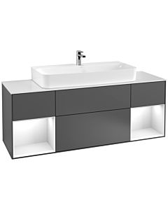 Villeroy und Boch Finion Villeroy und Boch G211GFGK 160cm, plaque de finition blanc mat, Emotion, étagères Laque blanc brillant, Anthracite mat
