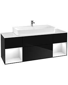 Villeroy und Boch Finion Waschtischunterschrank G211GFPH 160cm, Abdeckplatte white matt, Emotion, Regale Glossy white lacquer, Glossy Black Lacquer
