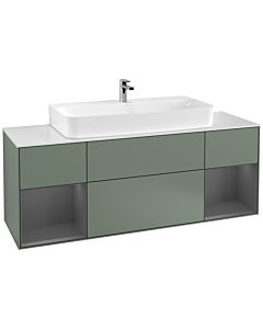 Villeroy und Boch Finion Villeroy und Boch G211GKGM 160cm, plaque de finition blanc mat, Emotion, étagères anthracite laqué mat, Olive Matt Lacquer