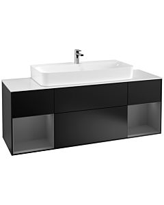 Villeroy und Boch Finion Villeroy und Boch G211GKPD 160cm, plaque de recouvrement blanc mat, Emotion, étagères Laque anthracite mate, Laque noire mate