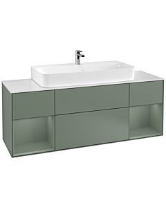 Villeroy und Boch Finion Villeroy und Boch G211GMGM 160cm, plaque de finition blanc mat, Emotion, étagères olive laqué mat, Olive Matt Lacquer