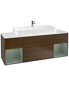 Villeroy und Boch Finion Villeroy und Boch G211GMGN 160cm, plaque de finition blanc mat, Emotion, étagères laqué mat olive, placage noyer