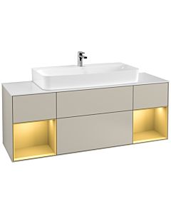 Villeroy und Boch Finion Waschtischunterschrank G211HFHH 160cm, Abdeckplatte white matt, Emotion, Regale Gold matt lacquer, Sand Matt Lacquer