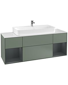 Villeroy und Boch Finion Waschtischunterschrank G211HGGM 160cm, Abdeckplatte white matt, Emotion, Regale Midnight matt lacquer, Olive Matt Lacquer