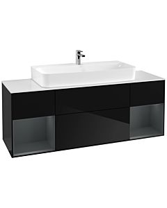 Villeroy und Boch Finion Waschtischunterschrank G211HGPH 160cm, Abdeckplatte white matt, Emotion, Regale Midnight matt lacquer, Glossy Black Lacquer