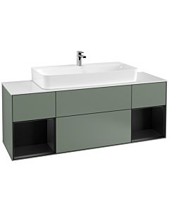 Villeroy und Boch Finion Waschtischunterschrank G211PDGM 160cm, Abdeckplatte white matt, Emotion, Regale Black matt lacquer, Olive Matt Lacquer