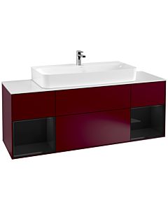 Villeroy und Boch Finion Villeroy und Boch G211PHHB 160cm, plaque de finition blanc mat, Emotion, étagères Laque noir brillant, Peony Matt