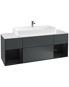 Villeroy und Boch Finion Waschtischunterschrank G211PHHG 160cm, Abdeckplatte white matt, Emotion, Regale Glossy black lacquer, Midnight Blue Matt Lacquer