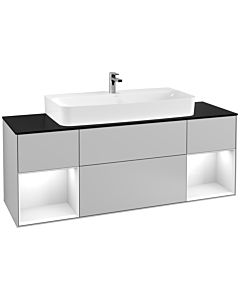 Villeroy und Boch Finion Waschtischunterschrank G212GFGJ 160cm, Abdeckplatte black matt, Emotion, Regale Glossy white lacquer, Light grey matt