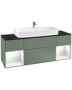 Villeroy und Boch Finion Waschtischunterschrank G212GFGM 160cm, Abdeckplatte black matt, Emotion, Regale Glossy white lacquer, Olive Matt Lacquer