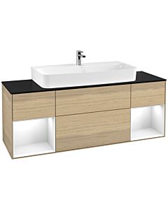 Villeroy und Boch Finion Villeroy und Boch G212GFPC 160cm, plaque de finition noir mat, Emotion, étagères Laque blanc brillant, Oak Veneer