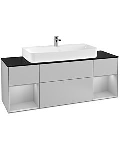 Villeroy und Boch Finion Waschtischunterschrank G212GJGJ 160cm, Abdeckplatte black matt, Emotion, Regale Light grey matt lacquer, Light grey matt