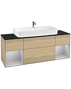 Villeroy und Boch Finion Villeroy und Boch G212GJPC 160cm, plaque de finition noir mat, Emotion, étagères Laque gris clair mat, Oak Veneer