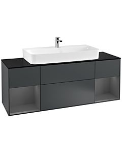 Villeroy und Boch Finion Waschtischunterschrank G212GKHG 160cm, Abdeckplatte black matt, Emotion, Regale Anthracite matt lacquer, Midnight Blue Matt Lacquer