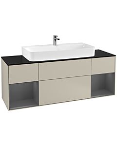 Villeroy und Boch Finion Villeroy und Boch G212GKHH 160cm, plaque de finition noir mat, Emotion, étagères laqué anthracite mat, Sand Matt Lacquer