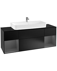 Villeroy und Boch Finion Waschtischunterschrank G212GKPD 160cm, Abdeckplatte black matt, Emotion, Regale Anthracite matt lacquer, Black matt lacquer