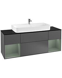 Villeroy und Boch Finion Waschtischunterschrank G212GMGK 160cm, Abdeckplatte black matt, Emotion, Regale Olive matt lacquer, Anthracite matt