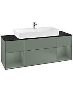 Villeroy und Boch Finion Villeroy und Boch G212GMGM 160cm, plaque de finition noir mat, Emotion, étagères olive laqué mat, Olive Matt Lacquer