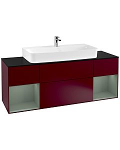 Villeroy und Boch Finion Waschtischunterschrank G212GMHB 160cm, Abdeckplatte black matt, Emotion, Regale Olive matt lacquer, Peony Matt