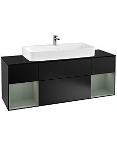 Villeroy und Boch Finion Waschtischunterschrank G212GMPD 160cm, Abdeckplatte black matt, Emotion, Regale Olive matt lacquer, Black matt lacquer