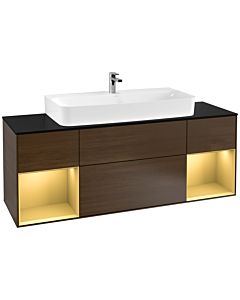 Villeroy und Boch Finion Villeroy und Boch Finion G212HFGN 160cm, cover plate black matt, Emotion, shelves gold matt lacquer, walnut veneer