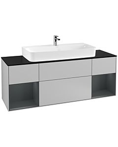 Villeroy und Boch Finion Waschtischunterschrank G212HGGJ 160cm, Abdeckplatte black matt, Emotion, Regale Midnight matt lacquer, Light grey matt