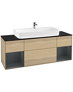 Villeroy und Boch Finion Waschtischunterschrank G212HGPC 160cm, Abdeckplatte black matt, Emotion, Regale Midnight matt lacquer, Oak Veneer