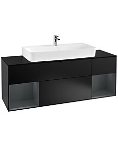 Villeroy und Boch Finion Waschtischunterschrank G212HGPD 160cm, Abdeckplatte black matt, Emotion, Regale Midnight matt lacquer, Black matt lacquer